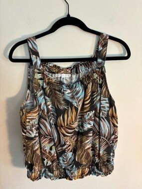 Jane and DeLancey Tropical Leaf Print Tank Top - Olive & Teal